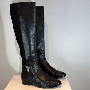 Michael Kors Hamilton Knee-High black Leather Boots w/ Stretch Back size 7